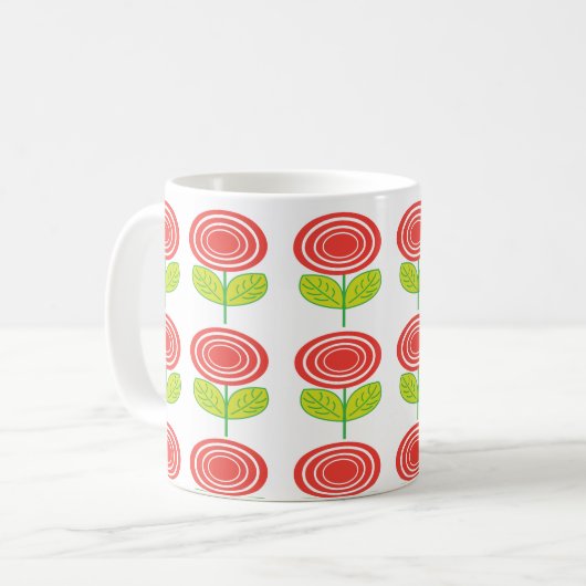 Geometrische rote Blume Kaffeetasse (Vorderseite Links)