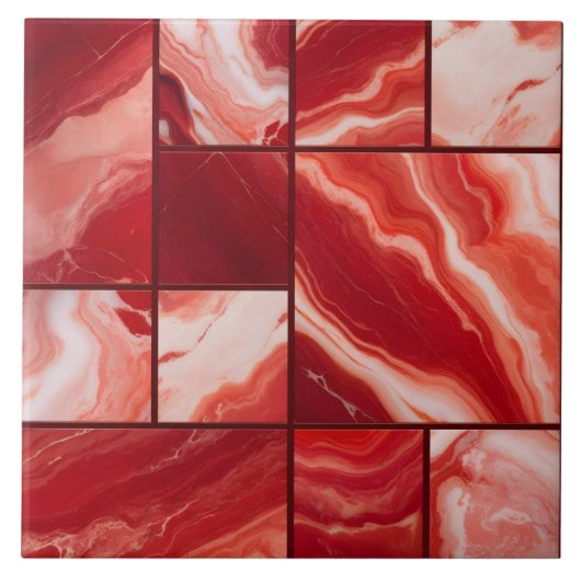 Geometrische rote Marmorkunst Fliese (Vorderseite)