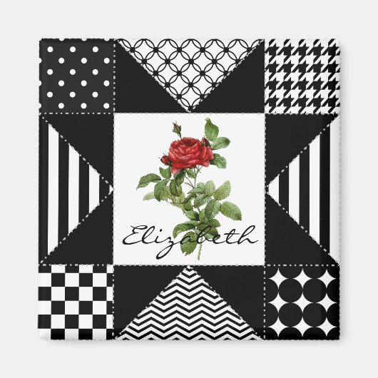 Geometrische Rote Rose von Girl Black und Weiß mit Magnet (Vorne)