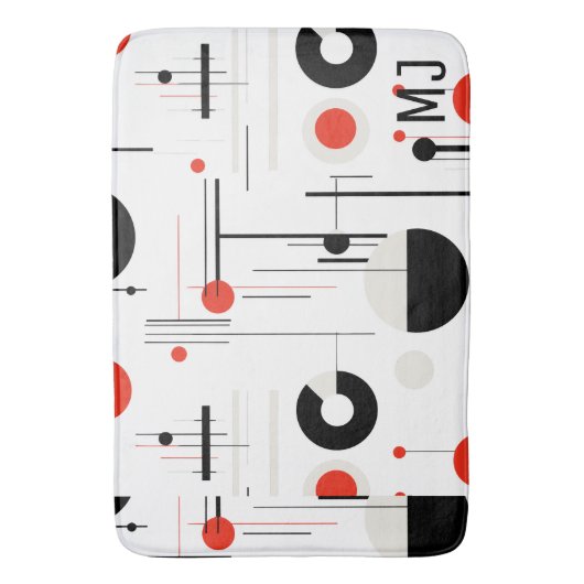 Geometrische, rote, schwarze Bauhaus-Formen auf we Badematte (Vorderseite Vertikal)