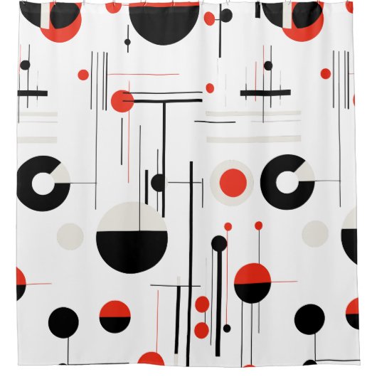 Geometrische, rote, schwarze Bauhaus-Formen auf we Duschvorhang (Vorderseite)
