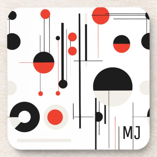 Geometrische, rote, schwarze Bauhaus-Formen auf we Getränkeuntersetzer (Vorderseite)