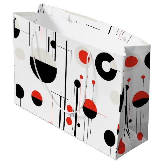 Geometrische, rote, schwarze Bauhaus-Formen auf we Große Geschenktüte (Rückseite Schrägansicht)