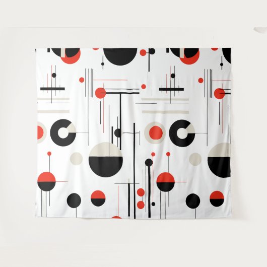 Geometrische, rote, schwarze Bauhaus-Formen auf we Wandteppich (Vorderseite (Horizontal))