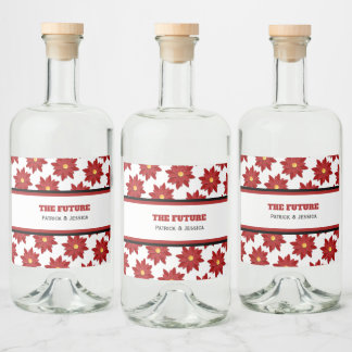 Geometrische rote und goldene Blüten Alkoholflaschenetikett