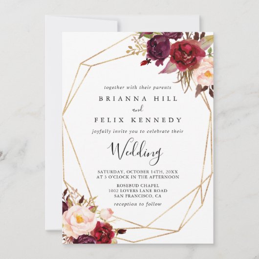 Geometrische Rustikale Boho-Flora-Front- und Back- Einladung (Vorderseite)