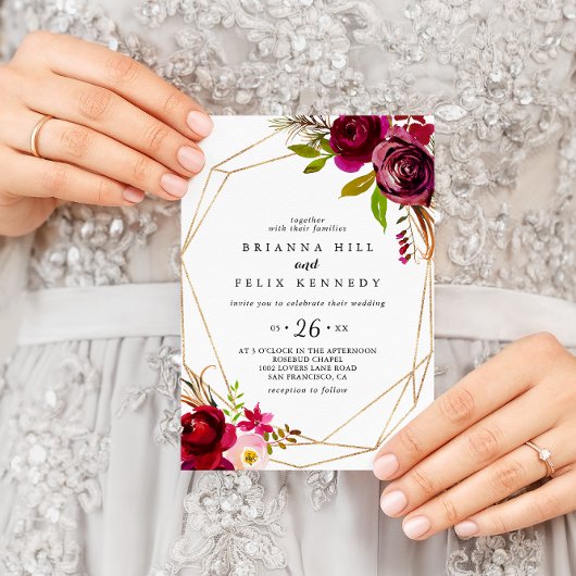 Geometrische rustikale Burgund Lässige Hochzeit Einladung