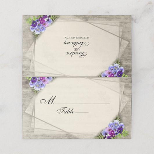 Geometrische Rustikale Elegante Stiefmütterchen Ho Platzkarte (Außenseite Aufgefaltet)