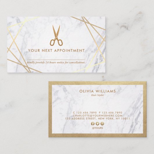 Geometrische Schere-Marmorhaar-Stylist-Verabredung Visitenkarte (Vorne/Hinten)