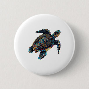 Geometrische Schildkröte Abstrakter Regenbogen Button