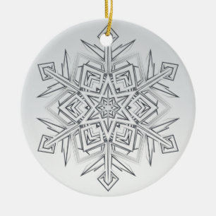 Geometrische Schneeflocke Modern Grau & Weiß Keramik Ornament
