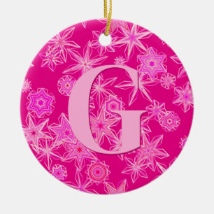 Geometrische Schneeflocken, Fuchsienrosa Personali Keramik Ornament