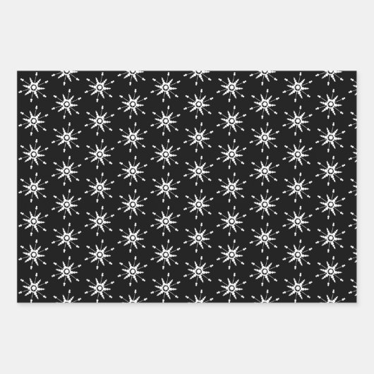 Geometrische Schneeflocken - Schwarz-weiß Geschenkpapier Set (Vorderseite 3)