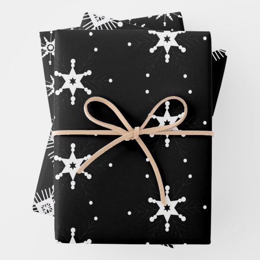 Geometrische Schneeflocken - Schwarz-weiß Geschenkpapier Set (Beispiel)