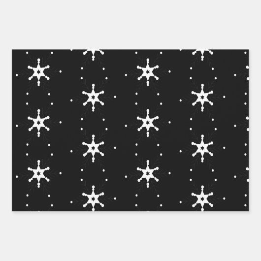 Geometrische Schneeflocken - Schwarz-weiß Geschenkpapier Set (Vorderseite)