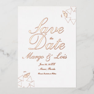 Geometrische Schrift Save-the-Date-Karten geprägt Folieneinladung