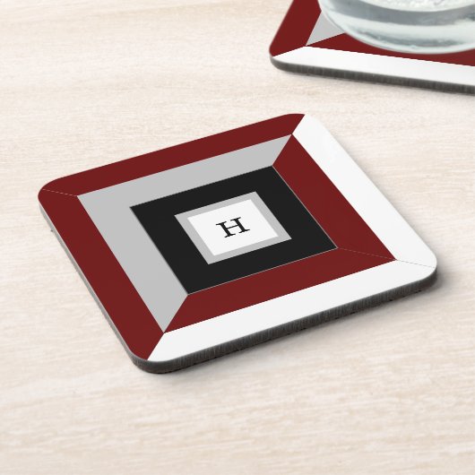 Geometrische Schwarz-, Burgund-, Grau- und Weißfor Getränkeuntersetzer (Linke Seite)