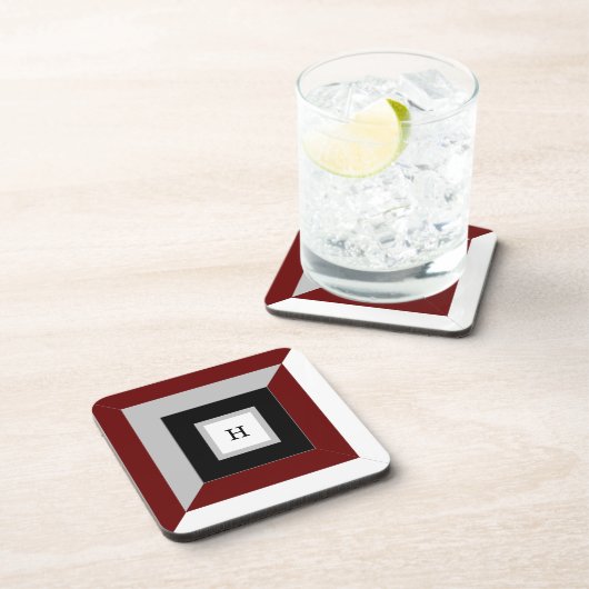 Geometrische Schwarz-, Burgund-, Grau- und Weißfor Getränkeuntersetzer (Rechte Seite)