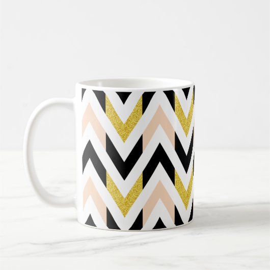 Geometrische Schwarz, Gold, Rosa und Weiß Zickzack Kaffeetasse (Links)