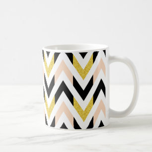 Geometrische Schwarz, Gold, Rosa und Weiß Zickzack Kaffeetasse