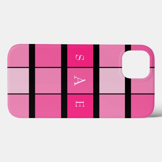 Geometrische Schwarz-Rosa-Monogramm Case-Mate iPhone Hülle (Rückseite (Horizontal))