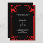 Geometrische Schwarz-Rot-Art-Déco-Hochzeit Einladung (Vorne/Hinten)