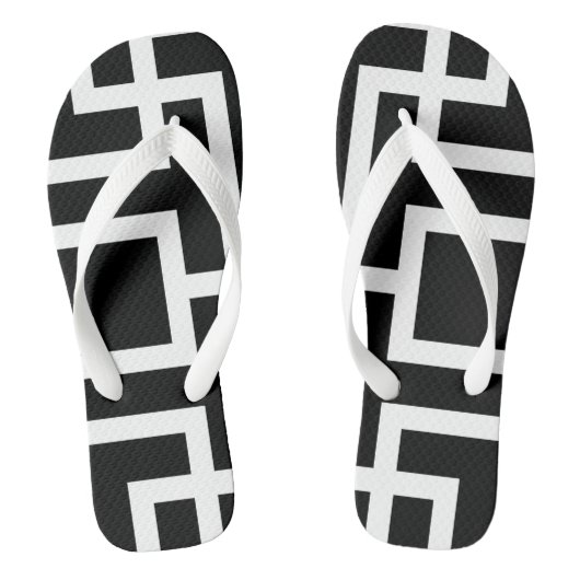 Geometrische Schwarz-Weiß-Flip-Flops Badesandalen (Fußbett)