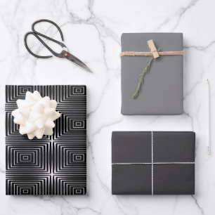 Geometrische Schwarz-Weiß-Illusion Geschenkpapier Set