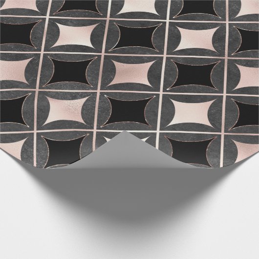 Geometrische Schwarz-Weiß-Rosa Geschenkpapier (Ecke)