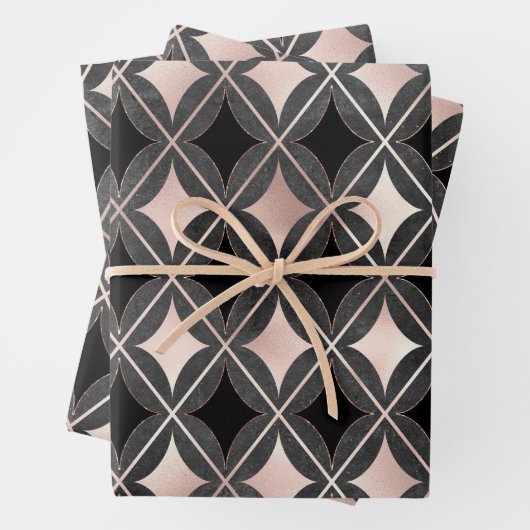 Geometrische Schwarz-Weiß-Rosa Geschenkpapier Set (Beispiel)