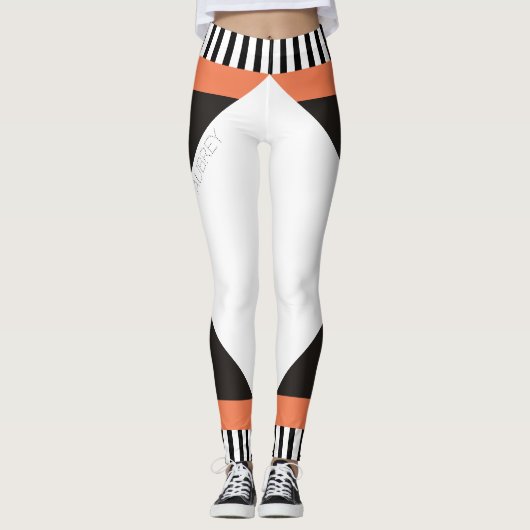 Geometrische schwarz-weiße Streifen Leggings (Vorderseite)