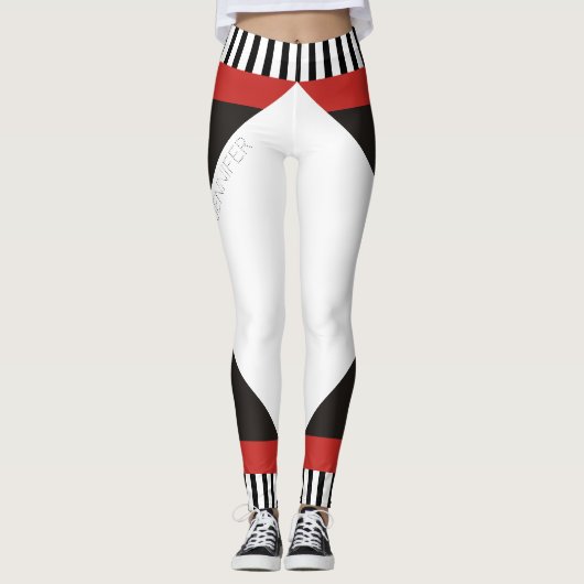 Geometrische schwarz-weiße Streifen, modern rot Leggings (Vorderseite)