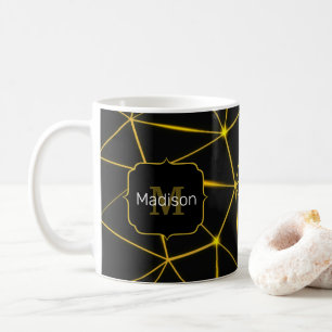 Geometrische schwarze Dreiecke goldene Linien Mono Kaffeetasse