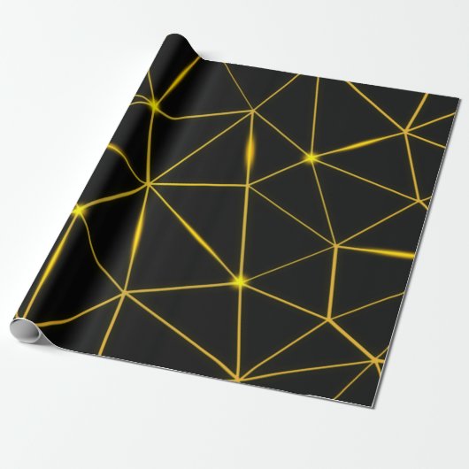 Geometrische schwarze Dreiecke, Goldlinien Geschenkpapier (Ungerollt)