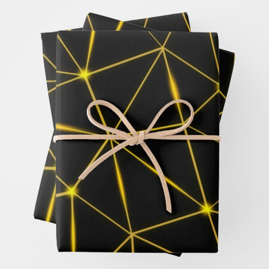 Geometrische schwarze Dreiecke, Goldlinien Geschenkpapier Set (Beispiel)