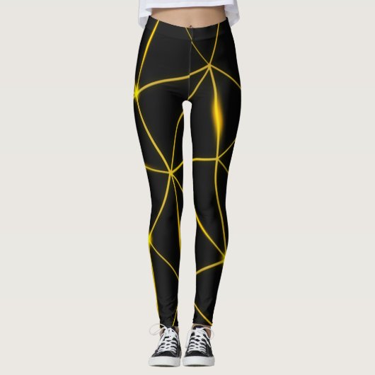 Geometrische schwarze Dreiecke, Goldlinien Leggings (Vorderseite)