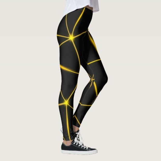 Geometrische schwarze Dreiecke Goldlinien Monogram Leggings (Rechts)
