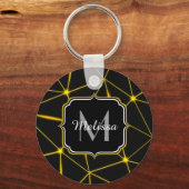 Geometrische schwarze Dreiecke Goldlinien Monogram Schlüsselanhänger (Vorderseite)