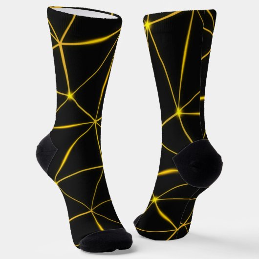 Geometrische schwarze Dreiecke, Goldlinien Socken (Gewinkelt)
