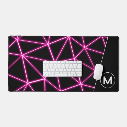 Geometrische schwarze Dreiecke Neonrosa Linien Mon Schreibtischunterlage (Tastatur & Maus)