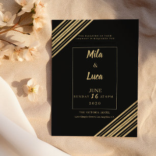 Geometrische schwarze Gold-Typografie Hochzeit Einladung