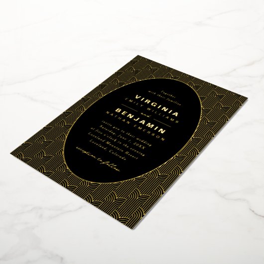 Geometrische Schwarze Hochzeit Folieneinladung (Gedreht)