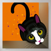 Geometrische schwarze Katze, die in einen Karton s