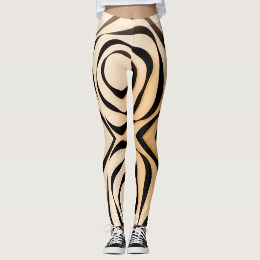 Geometrische schwarze Spirale auf rötlichem Hinter Leggings (Vorderseite)