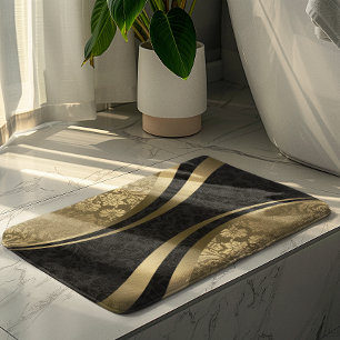 Geometrische schwarze und goldfarbene Damasken Badematte