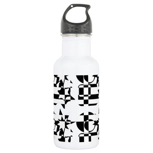 Geometrische schwarze und weiße Formen Trinkflasche (Vorderseite)