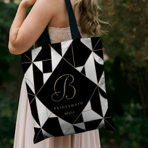 Geometrische schwarze, weiße und goldene Monogramm Tasche