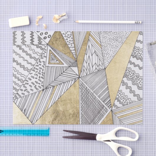 Geometrische Schwarzweiss-Chic-Imitat-Goldmuster Seidenpapier (Handwerk)