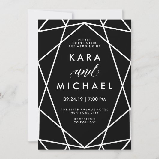 Geometrische Schwarzweiss-Hochzeit Einladung (Vorderseite)