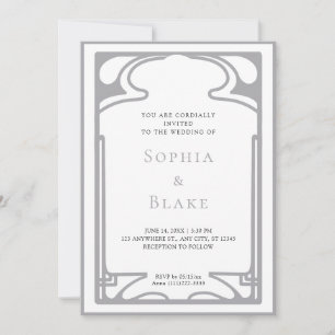 Geometrische Silber- und Weiße Art Deco-Hochzeit Einladung